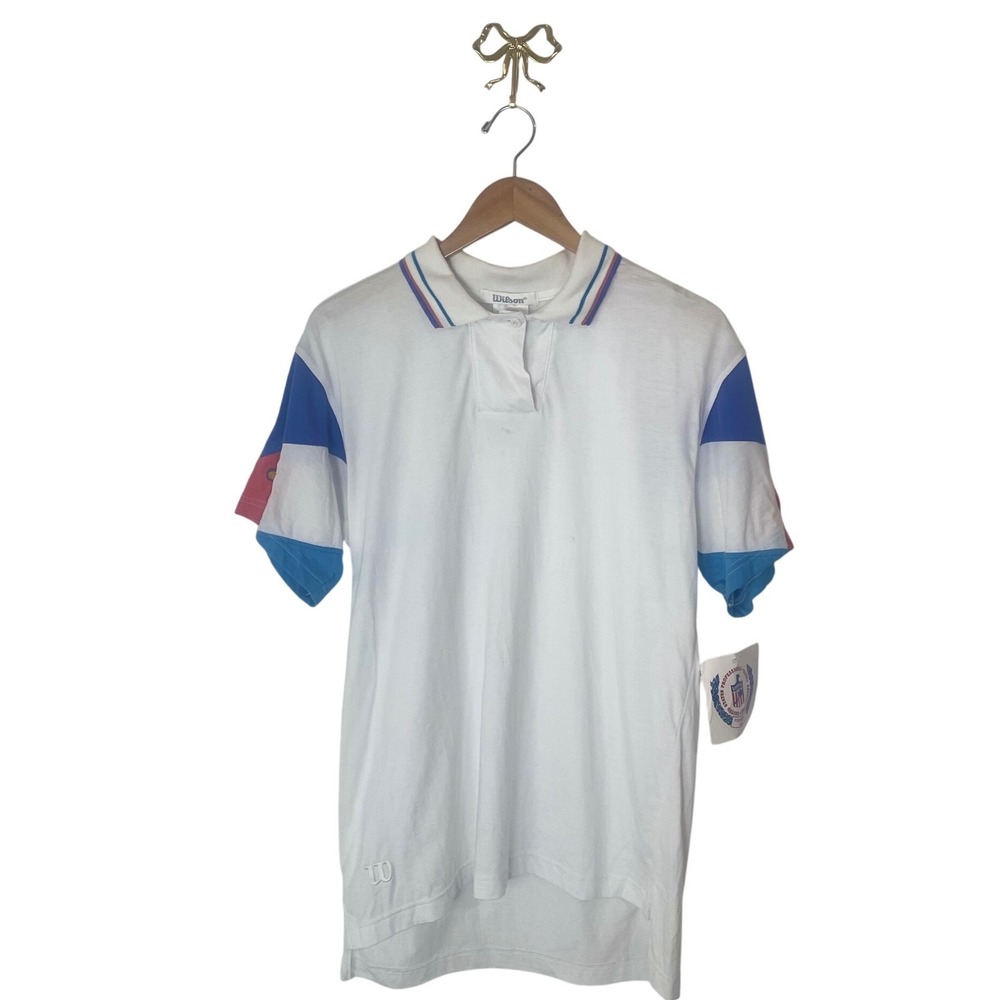 Vintage Wilson USPTA Tennis Polo Shirt Mens Large White Colorblock Cotton NWT
